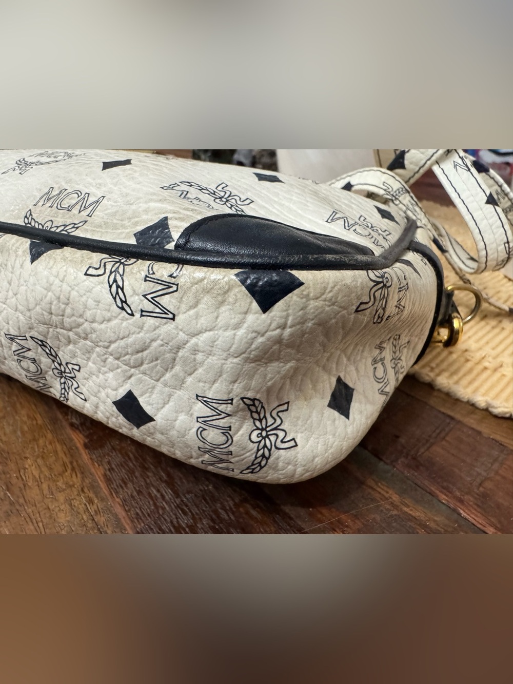MCM White and Navy Visetos Logo Crossbody Bag - Picture 17 of 17